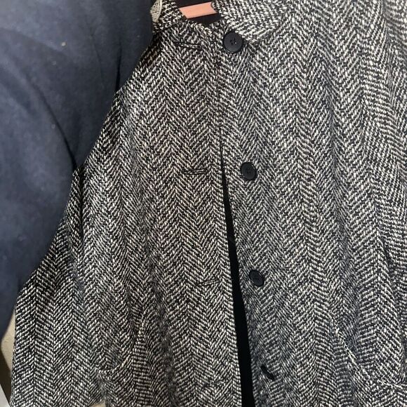 Leslie Fay Womens Medium Black White Herringbone Tweed Button Front Coat Jacket - Picture 8 of 9